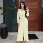 Liza Turn Down Collar Button Up Knit Midi Dress
