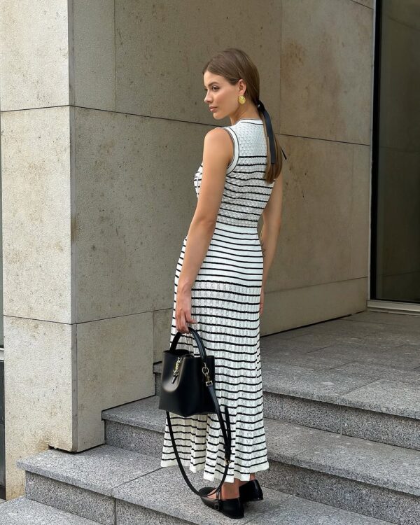 Zora Stripped Button Up Knit Midi Dress - Image 2