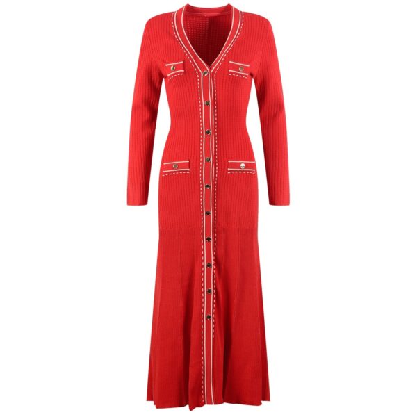 Adriana Red Button Up Knit Midi Dress - Image 2