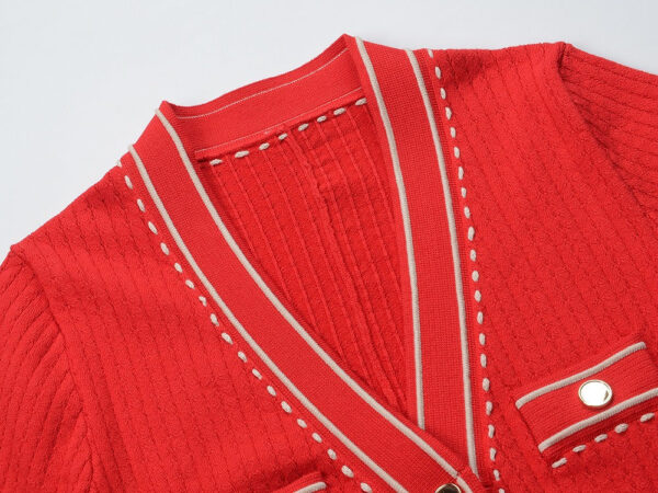 Adriana Red Button Up Knit Midi Dress - Image 4