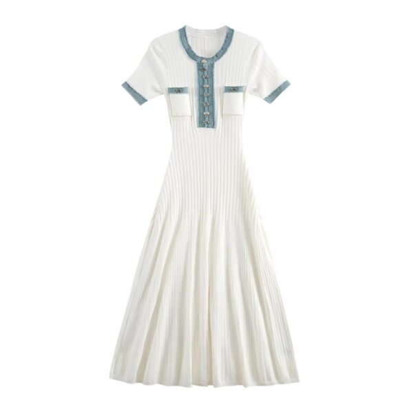 Tika Knit Midi Dress with Denim Trim - Image 4