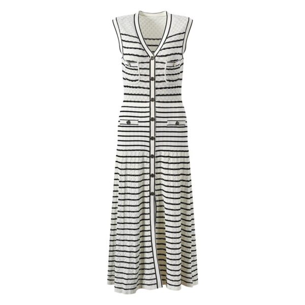 Zora Stripped Button Up Knit Midi Dress - Image 4