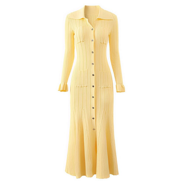Liza Turn Down Collar Button Up Knit Midi Dress - Image 3