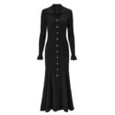 Liza Turn Down Collar Button Up Knit Midi Dress