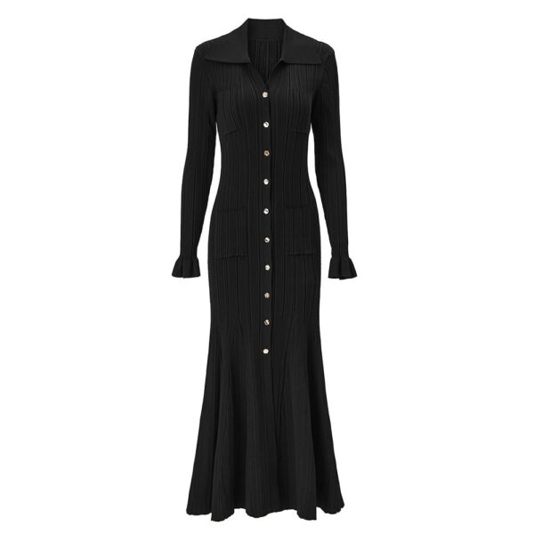 Liza Turn Down Collar Button Up Knit Midi Dress - Image 4