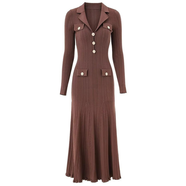 Lola V-Neck Knit Midi Dress with Flared Hem - Image 3