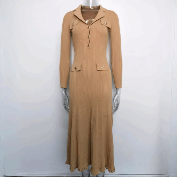 Lola V-Neck Knit Midi Dress with Flared Hem - Image 4