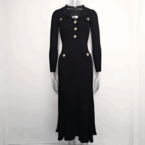 Lola V-Neck Knit Midi Dress with Flared Hem - Image 2