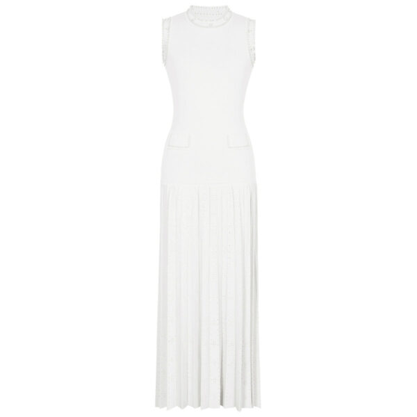 Molly Sleeveless Pearl Round Neck Knit Midi Dress - Image 4