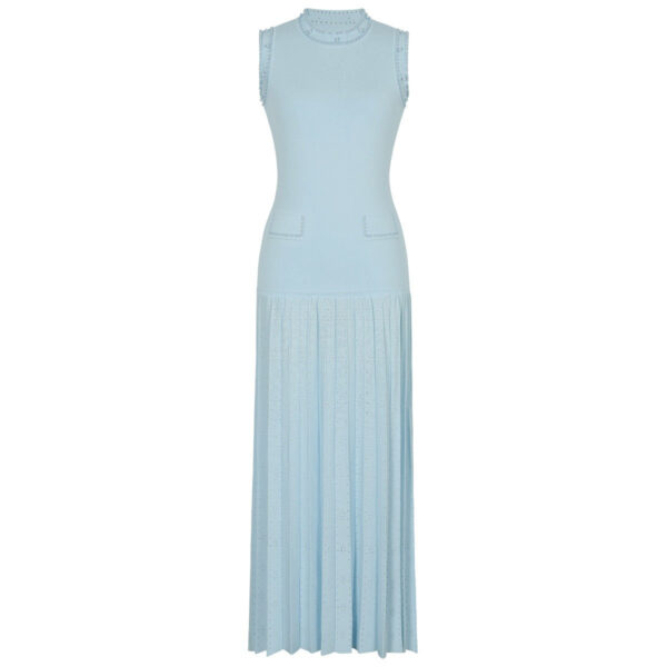 Molly Sleeveless Pearl Round Neck Knit Midi Dress - Image 3