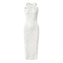 Ember Sleeveless Mesh Knit Midi Dress with Gold Buttons
