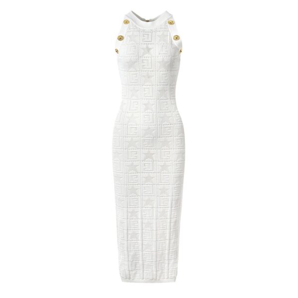 Ember Sleeveless Mesh Knit Midi Dress with Gold Buttons - Image 3
