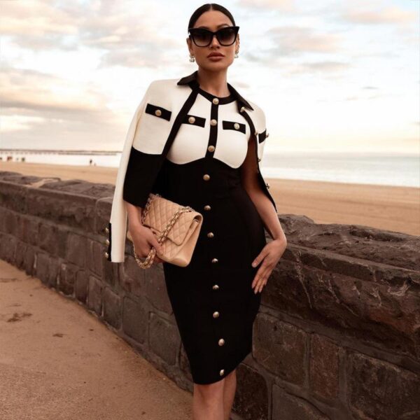 Cameron Black Bandage Dress & Cardigan Two Piece Set
