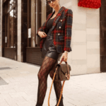 Charmaine Navy Red Plaid Double Breasted Blazer