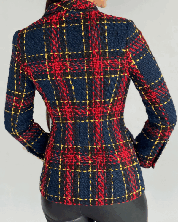 Charmaine Navy Red Plaid Double Breasted Blazer - Image 4