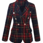 Charmaine Navy Red Plaid Double Breasted Blazer