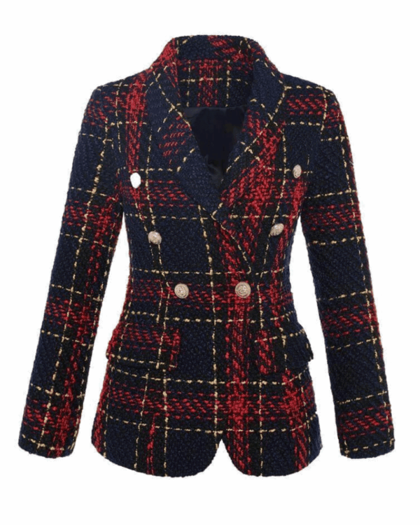 Charmaine Navy Red Plaid Double Breasted Blazer - Image 5