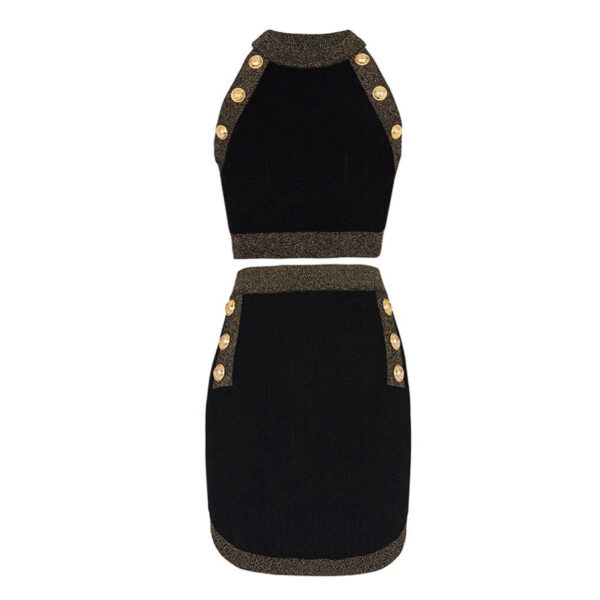 Danae Black Mock Neck Top and Skirt Two Pice Set