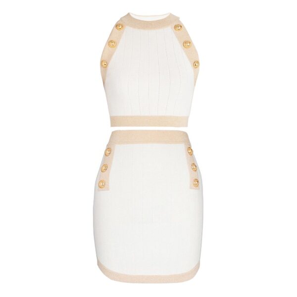 Danae White Mock Neck Top and Skirt Two Pice Set - Image 2