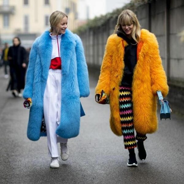 Elodie Blue Long Faux Fur Long Coat - Image 2