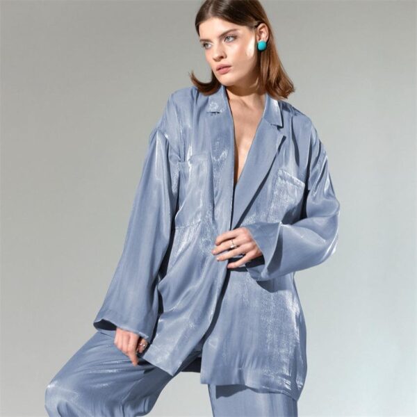 Heather Blue Belted Shirt and Pant Two Piece Set - Image 2