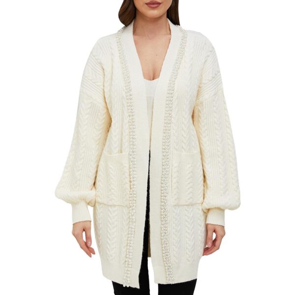 Jasmine White Pearl Trimmed Knit Cardigan - Image 2