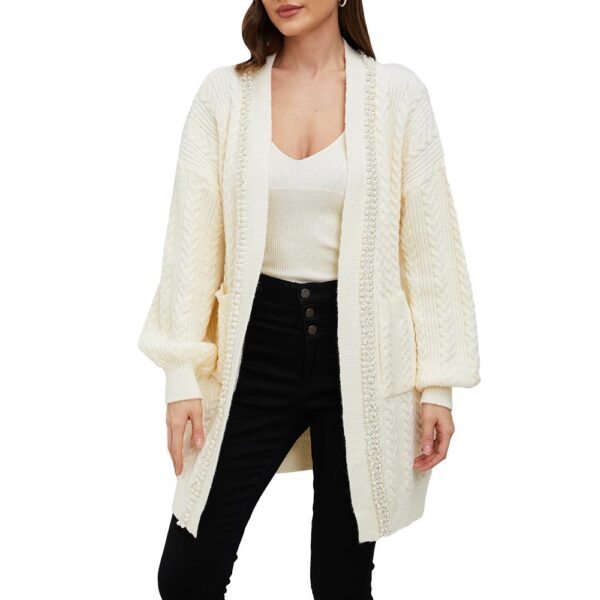 Jasmine White Pearl Trimmed Knit Cardigan - Image 6