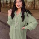 Jessie Green Blouse and Wide Leg Pant Two Piece Set