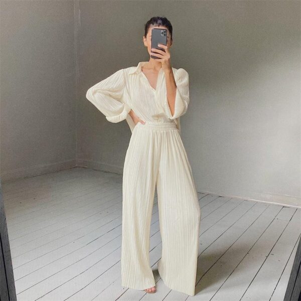Jessie White Blouse and Wide Leg Pant Two Piece Set