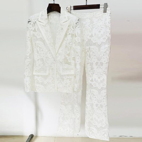 Keira White Lace Blazer and Pant Two Piece Set - Image 2