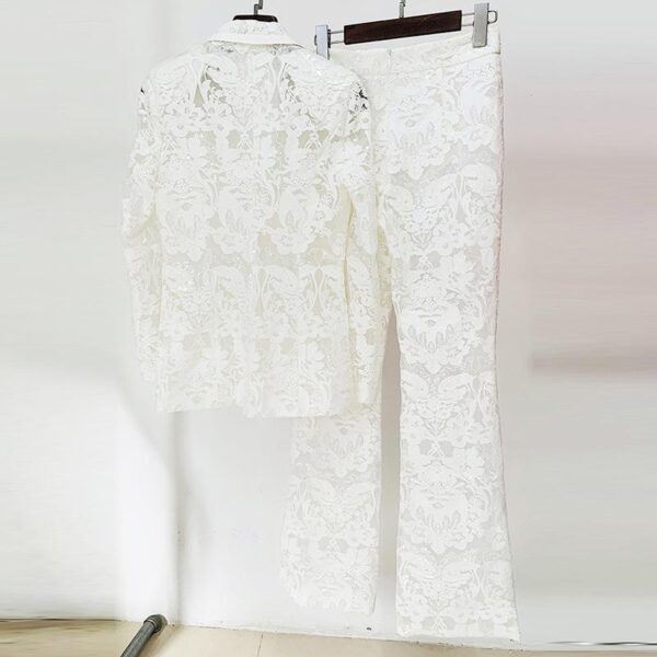 Keira White Lace Blazer and Pant Two Piece Set - Image 3