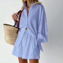 Lavinia Blue Puff Sleeve Shirt and Shorts Two Piece Set