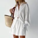 Lavinia Blue Puff Sleeve Shirt and Shorts Two Piece Set