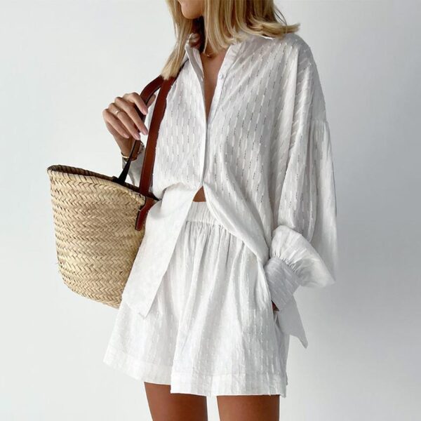 Lavinia Blue Puff Sleeve Shirt and Shorts Two Piece Set - Image 3