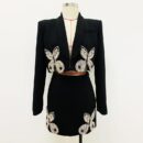 Madeline Black Crystal Butterfly Black Blazer and Mini Skirt Two Piece Set
