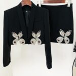 Madeline Black Crystal Butterfly Black Blazer and Mini Skirt Two Piece Set
