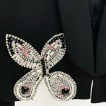 Madeline Black Crystal Butterfly Black Blazer and Mini Skirt Two Piece Set