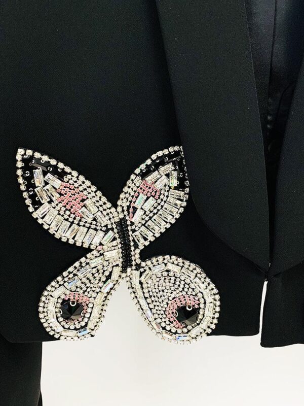 Madeline Black Crystal Butterfly Black Blazer and Mini Skirt Two Piece Set - Image 4