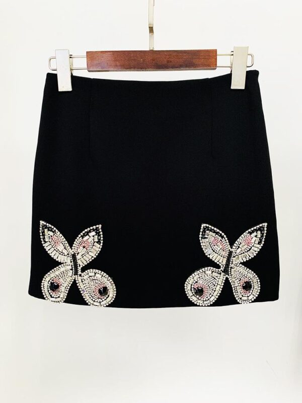 Madeline Black Crystal Butterfly Black Blazer and Mini Skirt Two Piece Set - Image 5