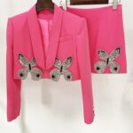 Madeline Pink Crystal Butterfly Black Blazer and Mini Skirt Two Piece Set