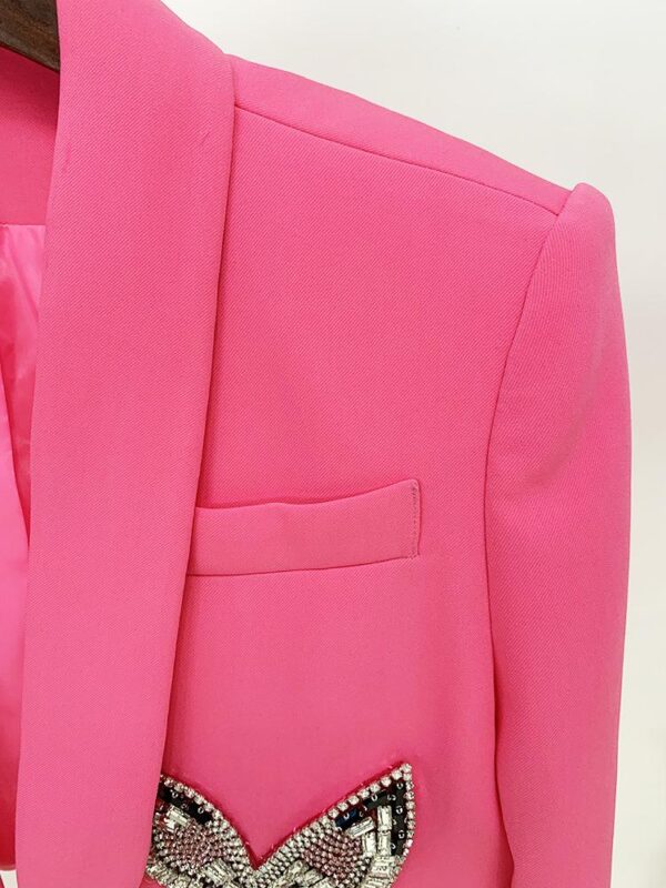 Madeline Pink Crystal Butterfly Black Blazer and Mini Skirt Two Piece Set - Image 6