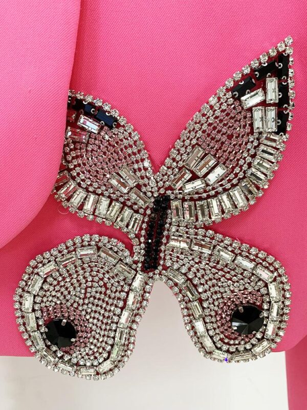 Madeline Pink Crystal Butterfly Black Blazer and Mini Skirt Two Piece Set - Image 7