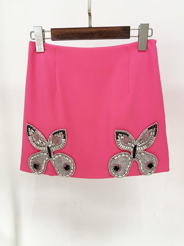 Madeline Pink Crystal Butterfly Black Blazer and Mini Skirt Two Piece Set - Image 9