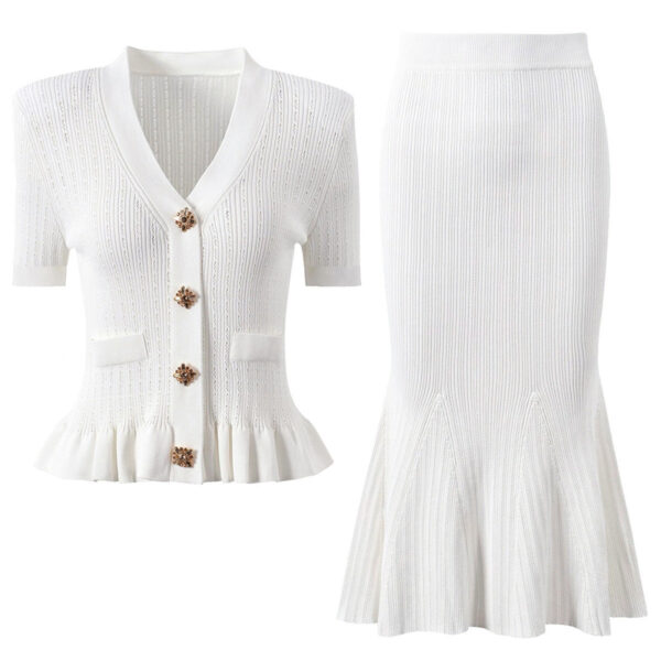 Alessandra Peplum Button Up Cardigan and Midi Skirt Set - Image 5