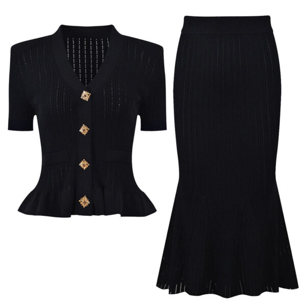 Alessandra Peplum Button Up Cardigan and Midi Skirt Set - Image 6