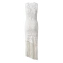 Celestia Sleeveless White Knit Midi Dress with Tassel Hem