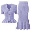 Alessandra Peplum Button Up Cardigan and Midi Skirt Set