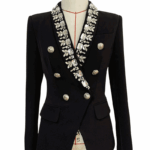 Rita Black Rhinestone Trim Double Breasted Blazer