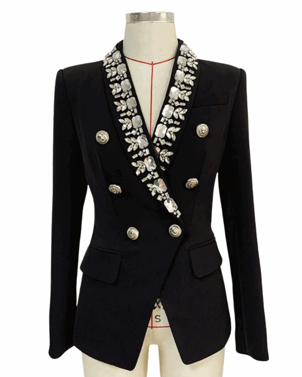 Rita Black Rhinestone Trim Double Breasted Blazer - Image 3