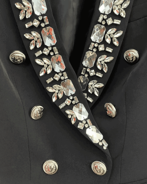 Rita Black Rhinestone Trim Double Breasted Blazer - Image 4